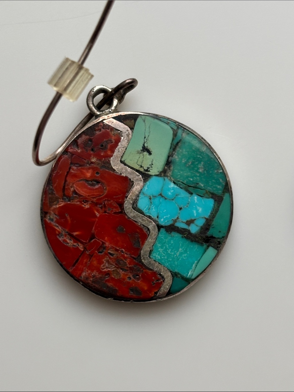Native American Turquoise and Coral Circle Earrings—NL Sterling brand - Picture 8 of 8